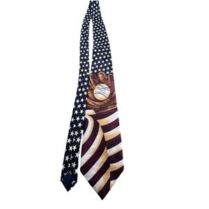 Steven‎ Harris Men's Tie Red White Blue Stars Stripes Patriotic Baseball